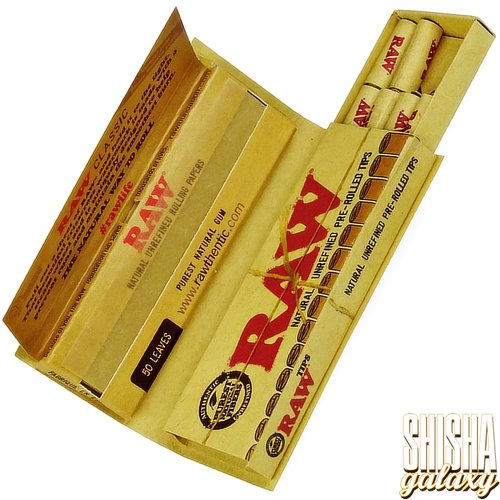 Raw RAW - Connoisseur - Classic - 1 1/4 Size + Pre-Rolled Tips - Extra Fine - Zigarettenpapier (50 Blättchen + 16 Pre-Rolled Tips)