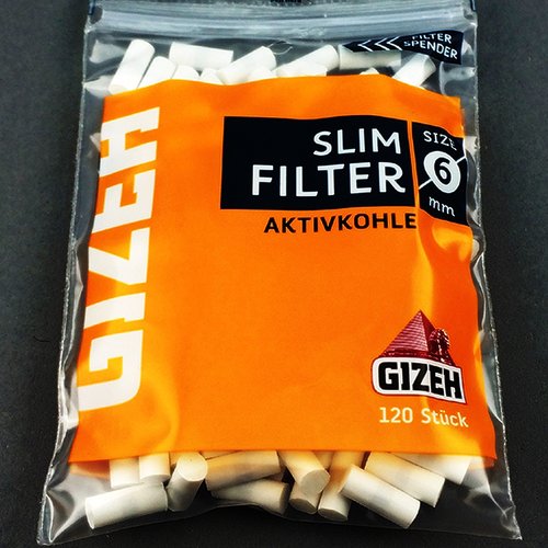 Gizeh Gizeh - Slim Filter - Aktivkohle - Ø 6 mm - 120 Stück - Aktivkohlefilter