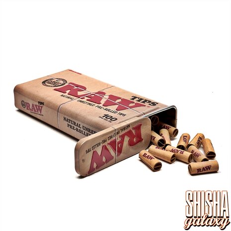 Raw Raw - Natural Unrefined - Pre-Rolled - Filter Tips + Metalldose - Ø 6 mm - 100 Tips