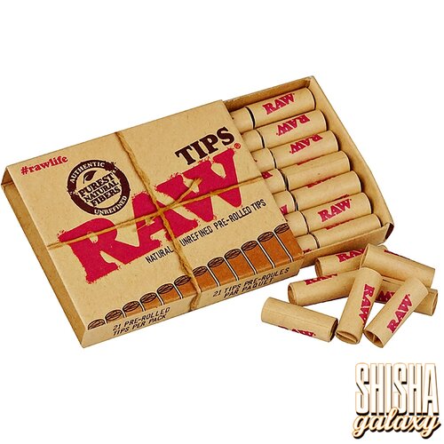 Raw Raw - Natural Unrefined - Pre-Rolled - Filter Tips + Schachtel - Ø 6 mm - 21 Tips