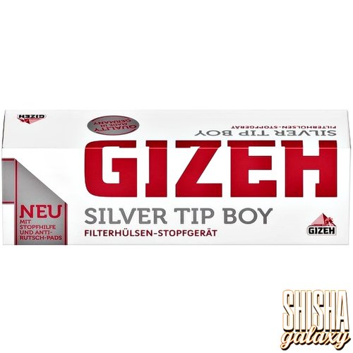 Gizeh Gizeh - Silver Tip Boy - Red Black - Filterhülsen Stopfer / Stopfgerät / Stopfmaschine mit Stopfhilfe, Anti-Rutsch-Pads & Ersatzspitze