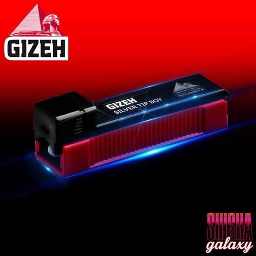 Gizeh Gizeh - Silver Tip Boy - Red Black - Filterhülsen Stopfer / Stopfgerät / Stopfmaschine mit Stopfhilfe, Anti-Rutsch-Pads & Ersatzspitze