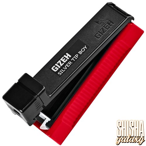 Gizeh Gizeh - Silver Tip Boy - Red Black - 4er Pack - Filterhülsen Stopfer / Stopfgerät / Stopfmaschine mit Stopfhilfe, Anti-Rutsch-Pads & Ersatzspitze