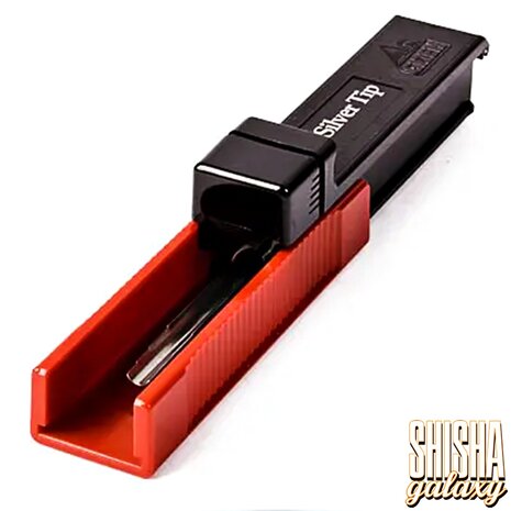 Gizeh Gizeh - Silver Tip Boy - Red Black - 4er Pack - Filterhülsen Stopfer / Stopfgerät / Stopfmaschine mit Stopfhilfe, Anti-Rutsch-Pads & Ersatzspitze