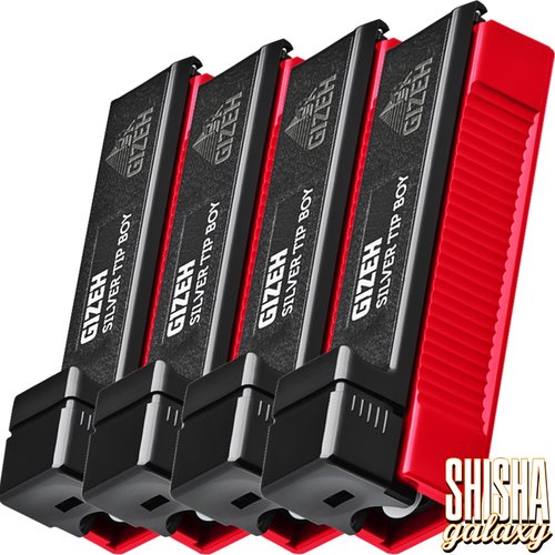 Gizeh Gizeh - Silver Tip Boy - Red Black - 4er Pack - Filterhülsen Stopfer / Stopfgerät / Stopfmaschine mit Stopfhilfe, Anti-Rutsch-Pads & Ersatzspitze