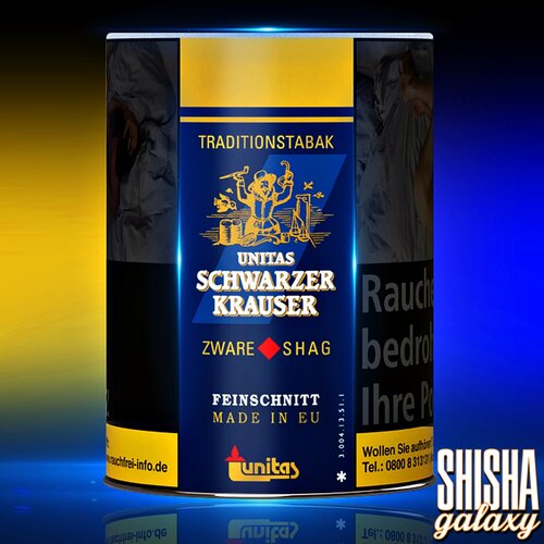 Unitas Unitas Schwarzer Krauser - Zware Shag - Feinschnitttabak - Dose - 95g