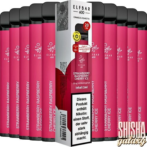 Elf Bar Elf Bar - Strawberry Raspberry Cherry Ice - 10er Packung / Display (Sparset) - Einweg E-Shisha - 600 Züge / Nikotin 20 mg