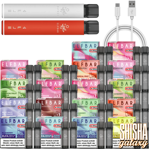 Elf Bar ELFA - Pod Kit & Liquid Pod Starter Set inkl. USB - 2 Pod Kits / 36 Liquid Pods - Orange & White Elf Bar ELFA - Pod Kit & Liquid Pod Starter Set inkl. USB - 2 Pod Kits / 36 Liquid Pods - Orange & White