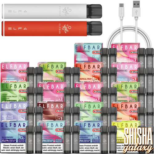 Elf Bar Elf Bar - ELFA - Prefilled Pod Kit & Liquid Pod Starter Set inkl. USB Ladekabel - 2 Pod Kits / 52 Liquid Pods (Komplett Set) Orange & White