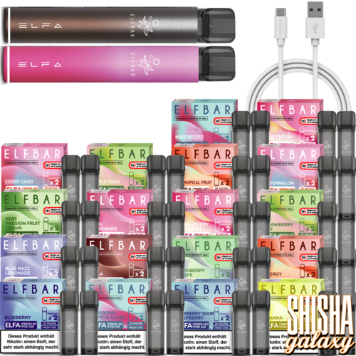 Elf Bar Elf Bar - ELFA - Prefilled Pod Kit & Liquid Pod Starter Set inkl. USB Ladekabel - 2 Pod Kits / 52 Liquid Pods (Komplett Set) Twilight Brown & Aurora Pink