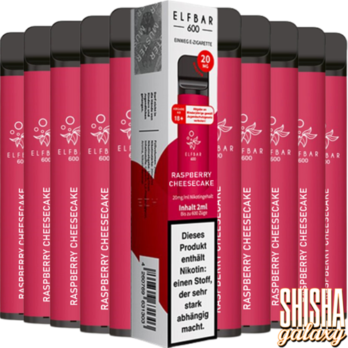 Elf Bar Elf Bar - Raspberry Cheesecake - 10er Packung / Display (Sparset) - Einweg E-Shisha - 600 Züge / Nikotin 20 mg