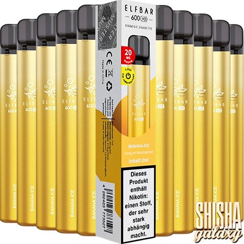 Elf Bar 600 V2 Banana Ice - 10er Packung / Display - 600 Züge / Nikotin 20 mg