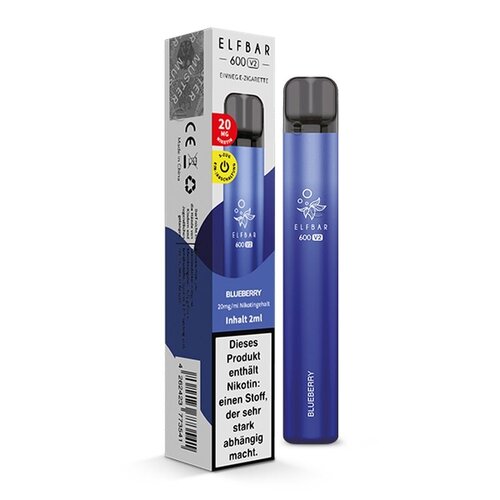 Elf Bar 600 V2 Elf Bar V2 - Blueberry - 10er Packung / Display (Sparset) - Einweg E-Shisha - 600 Züge / Nikotin 20 mg