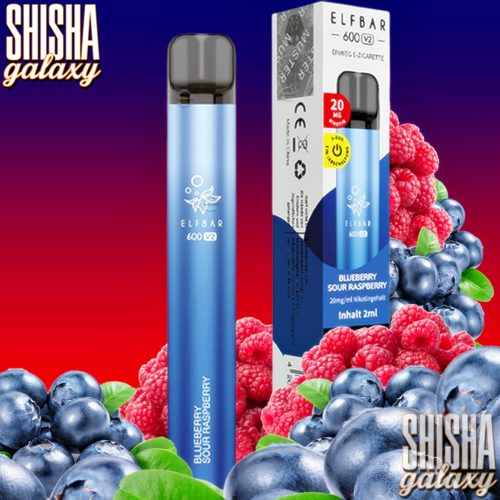 Elf Bar 600 V2 Elf Bar V2 - Blueberry Sour Raspberry - 10er Packung / Display (Sparset) - Einweg E-Shisha - 600 Züge / Nikotin 20 mg