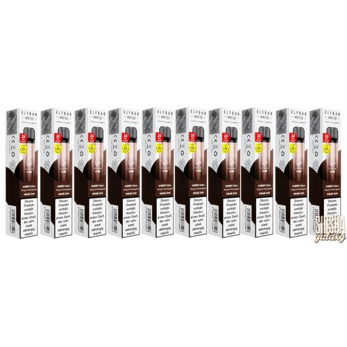 Elf Bar 600 V2 Elf Bar V2 - Cherry Cola - 10er Packung / Display (Sparset) - Einweg E-Shisha - 600 Züge / Nikotin 20 mg