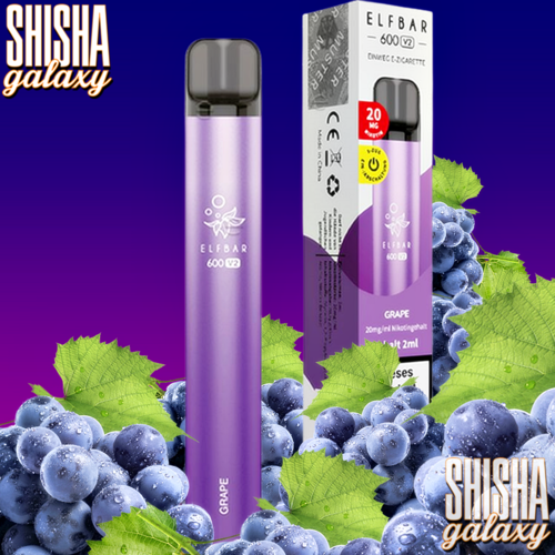 Elf Bar 600 V2 Elf Bar V2 - Grape - 10er Packung / Display (Sparset) - Einweg E-Shisha - 600 Züge / Nikotin 20 mg