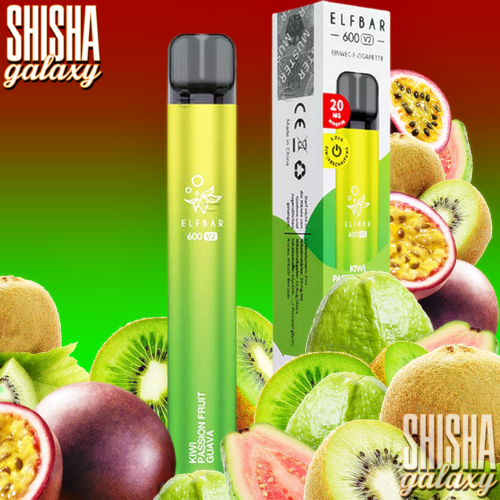Elf Bar 600 V2 Elf Bar V2 - Kiwi Passion Fruit Guava - 10er Packung / Display (Sparset) - Einweg E-Shisha - 600 Züge / Nikotin 20 mg