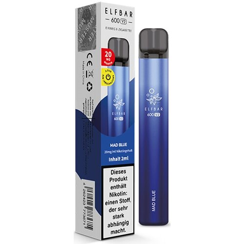 Elf Bar 600 V2 Elf Bar V2 - Mad Blue - 10er Packung / Display (Sparset) - Einweg E-Shisha - 600 Züge / Nikotin 20 mg