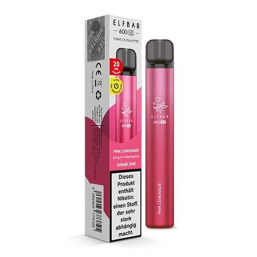 Elf Bar 600 V2 Elf Bar V2 - Pink Lemonade - 10er Packung / Display (Sparset) - Einweg E-Shisha - 600 Züge / Nikotin 20 mg
