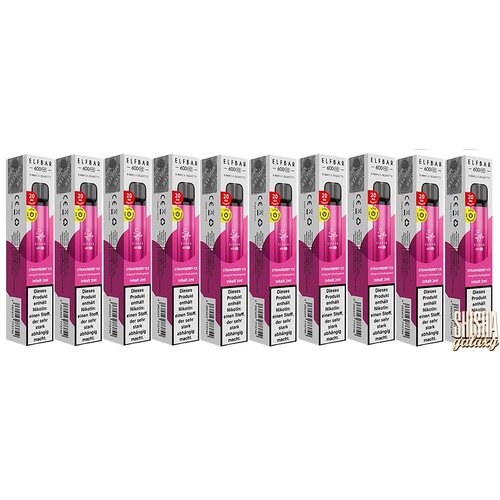 Elf Bar 600 V2 Elf Bar V2 - Strawberry Ice - 10er Packung / Display (Sparset) - Einweg E-Shisha - 600 Züge / Nikotin 20 mg