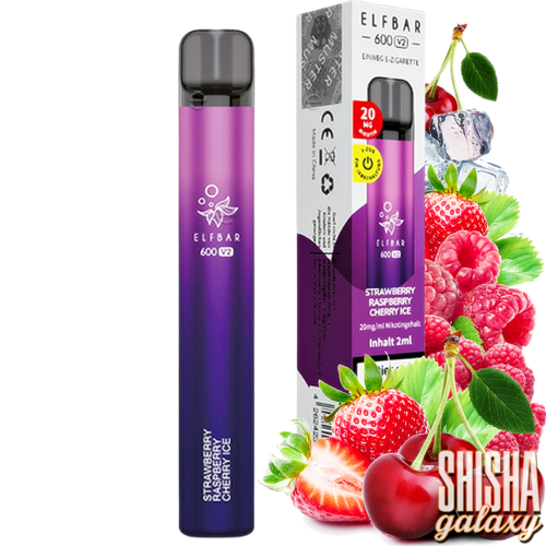 Elf Bar 600 V2 Elf Bar V2 - Strawberry Raspberry Cherry Ice - 10er Packung / Display (Sparset) - Einweg E-Shisha - 600 Züge / Nikotin 20 mg