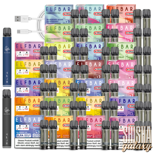 Elf Bar Elf Bar - ELFA - Prefilled Pod Kit & Liquid Pod Starter Set inkl. USB Ladekabel - 2 Pod Kits / 52 Liquid Pods (Komplett Set) Navy Blue & Black