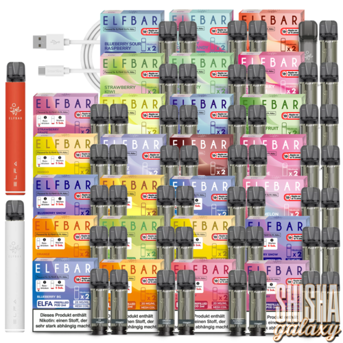 Elf Bar ELFA - Pod Kit & Liquid Pod Starter Set inkl. USB - 2 Pod Kits / 52 Liquid Pods - Orange & White