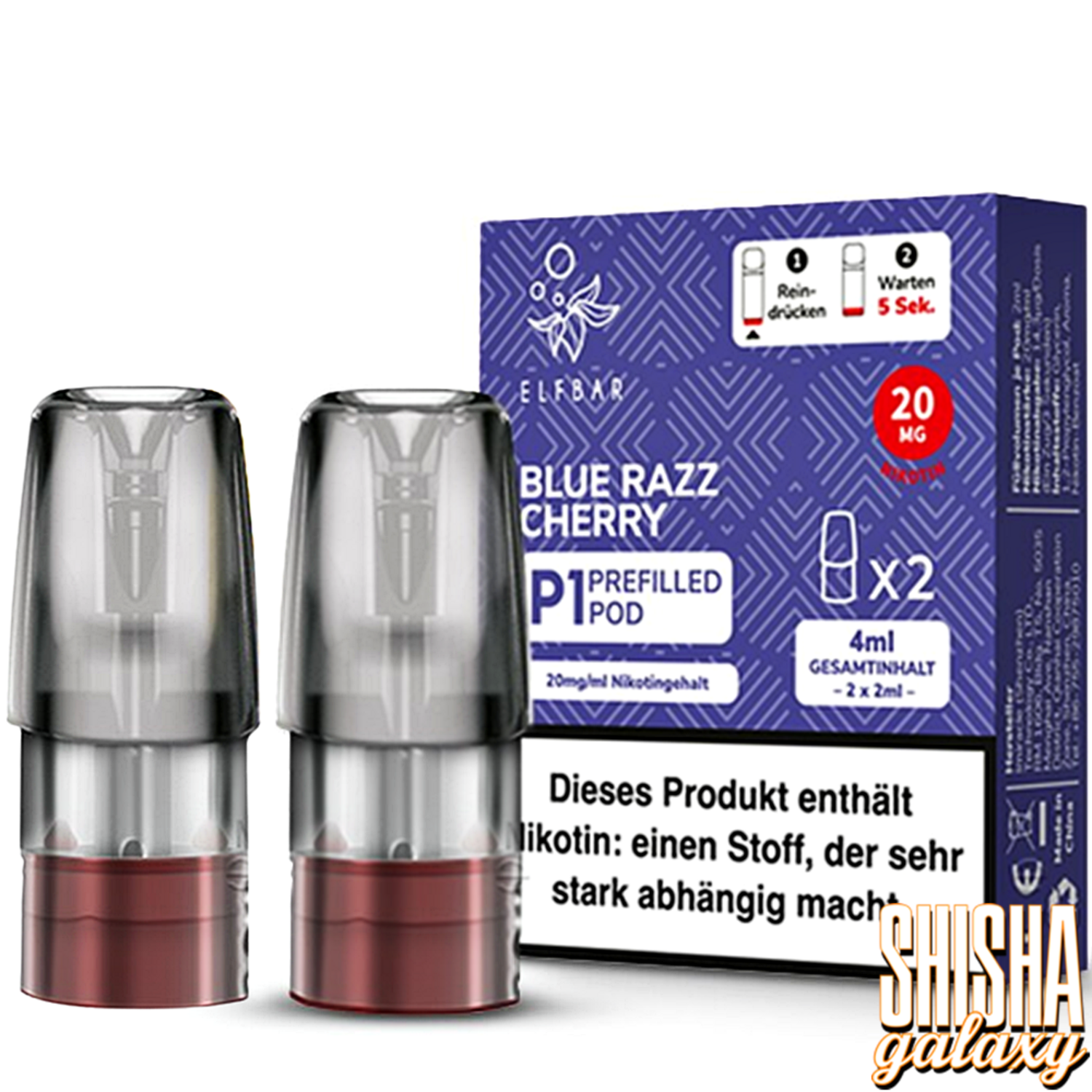 Elfbar - P1 - Mate 500 - Blue Razz Cherry - Liquid Pod - Nikotin 20 mg