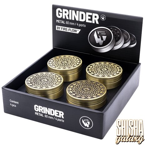 Fire Flow Fire Flow - Metall Grinder - Leaf Pattern - Ø 60 mm - 4 Teilig - Gold Fire Flow Fire Flow - Metall Grinder - Leaf Pattern - Ø 60 mm - 4 Teilig - Gold