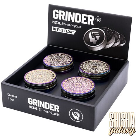 Fire Flow Fire Flow - Metall Grinder - Icy Leaf Pattern - Ø 50 mm - 4 Teilig - Rainbow Fire Flow Fire Flow - Metall Grinder - Icy Leaf Pattern - Ø 50 mm - 4 Teilig - Rainbow