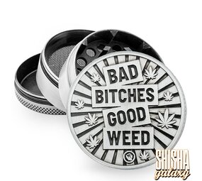 Fire Flow Metall Grinder - Bad Bitches Good Weed - Ø 50 mm - 4 Teilig - Silver Fire Flow Metall Grinder - Bad Bitches Good Weed - Ø 50 mm - 4 Teilig - Silver