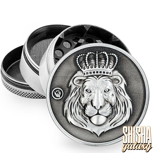 Fire Flow Metall Grinder - Rasta Lion - Ø 50 mm - 4 Teilig - Silver