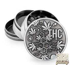 Fire Flow Metall Grinder - THC Molecules - Ø 50 mm - 4 Teilig - Silver Fire Flow Metall Grinder - THC Molecules - Ø 50 mm - 4 Teilig - Silver