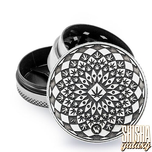 Fire Flow Metall Grinder - Mandala Leaf - Ø 40 mm - 3 Teilig - Silver