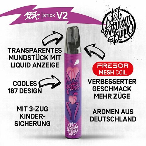 187 Strassenbande 187 Vape V2 - Juicy Puzzy - Einweg E-Shisha - 600 Züge / Nikotin 20 mg