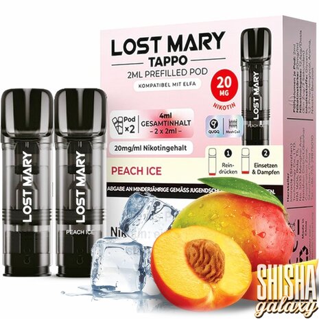 Lost Mary Tappo Lost Mary Tappo - Peach Ice - Liquid Pod - 2 ml - Nikotin 20 mg - 2er Pack (4ml) Lost Mary Tappo Lost Mary Tappo - Peach Ice - Liquid Pod - 2 ml - Nikotin 20 mg - 2er Pack (4ml)
