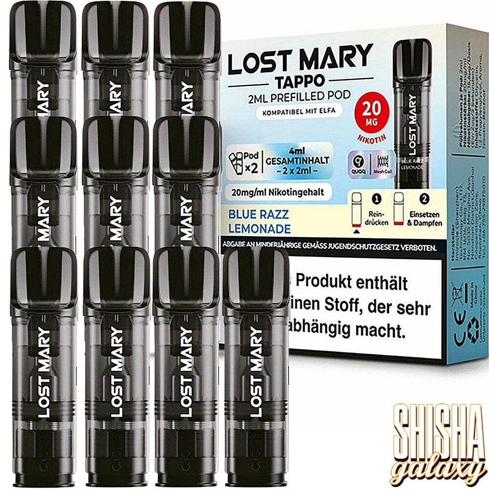 Lost Mary Tappo Lost Mary Tappo - Blue Razz Lemonade - Liquid Pod - 2 ml - Nikotin 20 mg - 10er Pack (5x2er Pack) Lost Mary Tappo Lost Mary Tappo - Blue Razz Lemonade - Liquid Pod - 2 ml - Nikotin 20 mg - 10er Pack (5x2er Pack)