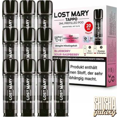 Lost Mary Tappo Tappo - Blueberry Sour Raspberry - Liquid Pod - Nikotin 20 mg - 10er Pack