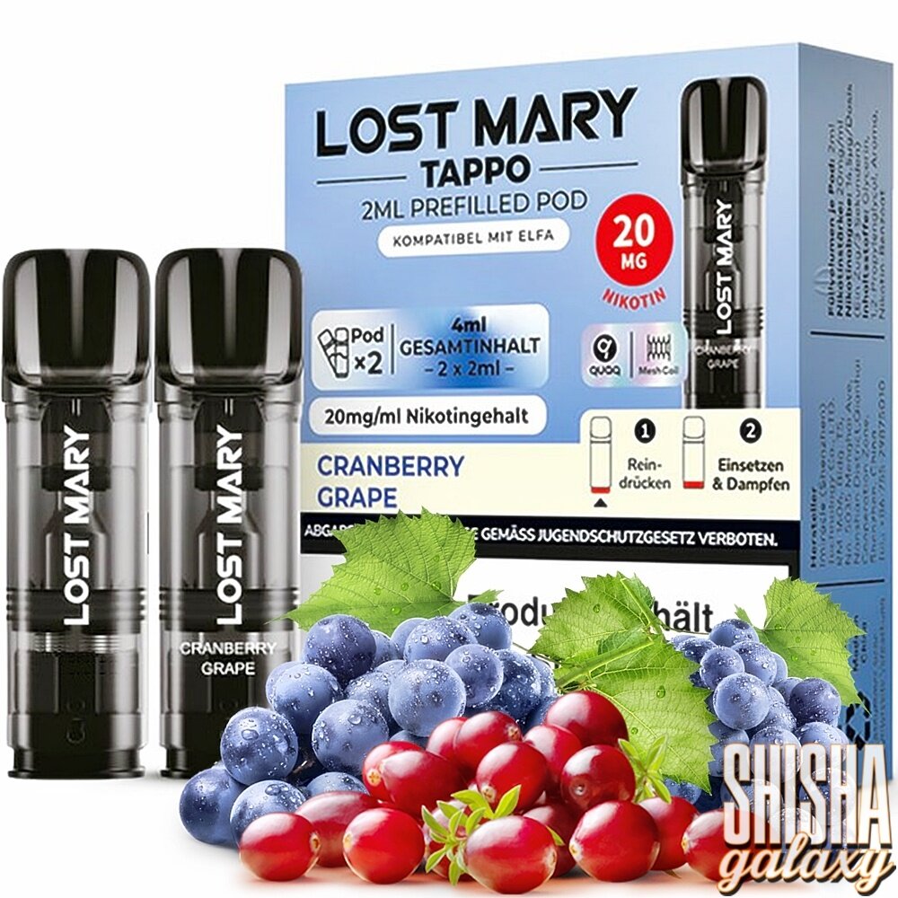 Lost Mary Tappo Lost Mary Tappo - Cranberry Grape - Liquid Pod - 2 ml - Nikotin 20 mg - 10er Pack (5x2er Pack) Lost Mary Tappo Lost Mary Tappo - Cranberry Grape - Liquid Pod - 2 ml - Nikotin 20 mg - 10er Pack (5x2er Pack)