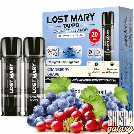 Lost Mary Tappo Lost Mary Tappo - Cranberry Grape - Liquid Pod - 2 ml - Nikotin 20 mg - 10er Pack (5x2er Pack) Lost Mary Tappo Lost Mary Tappo - Cranberry Grape - Liquid Pod - 2 ml - Nikotin 20 mg - 10er Pack (5x2er Pack)