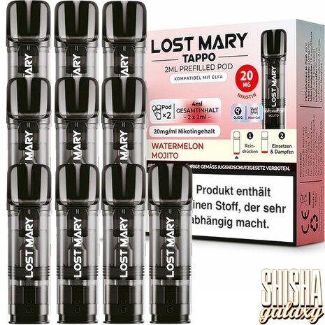 Lost Mary Tappo Lost Mary Tappo - Watermelon Mojito - Liquid Pod - 2 ml - Nikotin 20 mg - 10er Pack (5x2er Pack) Lost Mary Tappo Lost Mary Tappo - Watermelon Mojito - Liquid Pod - 2 ml - Nikotin 20 mg - 10er Pack (5x2er Pack)