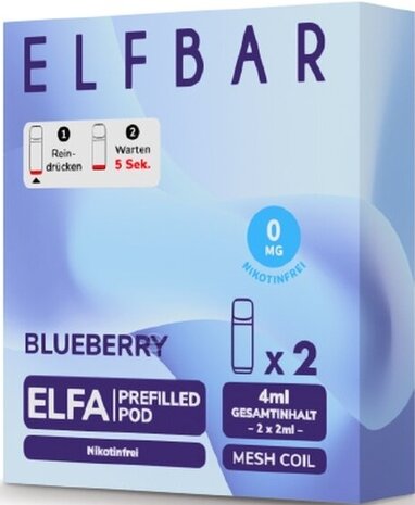 Elfbar Elfbar - ELFA - Blueberry - Liquid Pod - 2 ml - Nikotinfrei - 2er Pack (4ml)