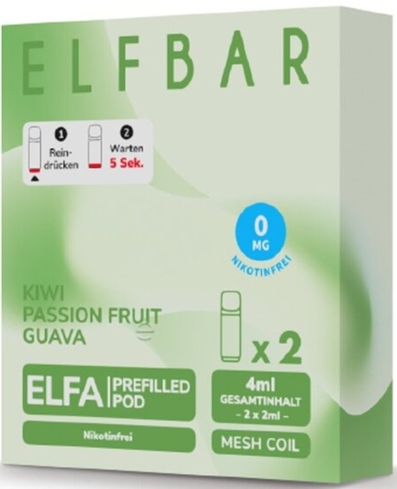 Elfbar Elfbar - ELFA - Kiwi Passion Fruit Guava - Liquid Pod - 2 ml - Nikotinfrei - 2er Pack (4ml) Elfbar Elfbar - ELFA - Kiwi Passion Fruit Guava - Liquid Pod - 2 ml - Nikotinfrei - 2er Pack (4ml)
