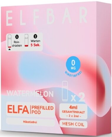 Elfbar Elf Bar - ELFA - Watermelon - Prefilled Liquid Pod - 2 ml - Nikotinfrei - 2er Pack Elfbar Elf Bar - ELFA - Watermelon - Prefilled Liquid Pod - 2 ml - Nikotinfrei - 2er Pack