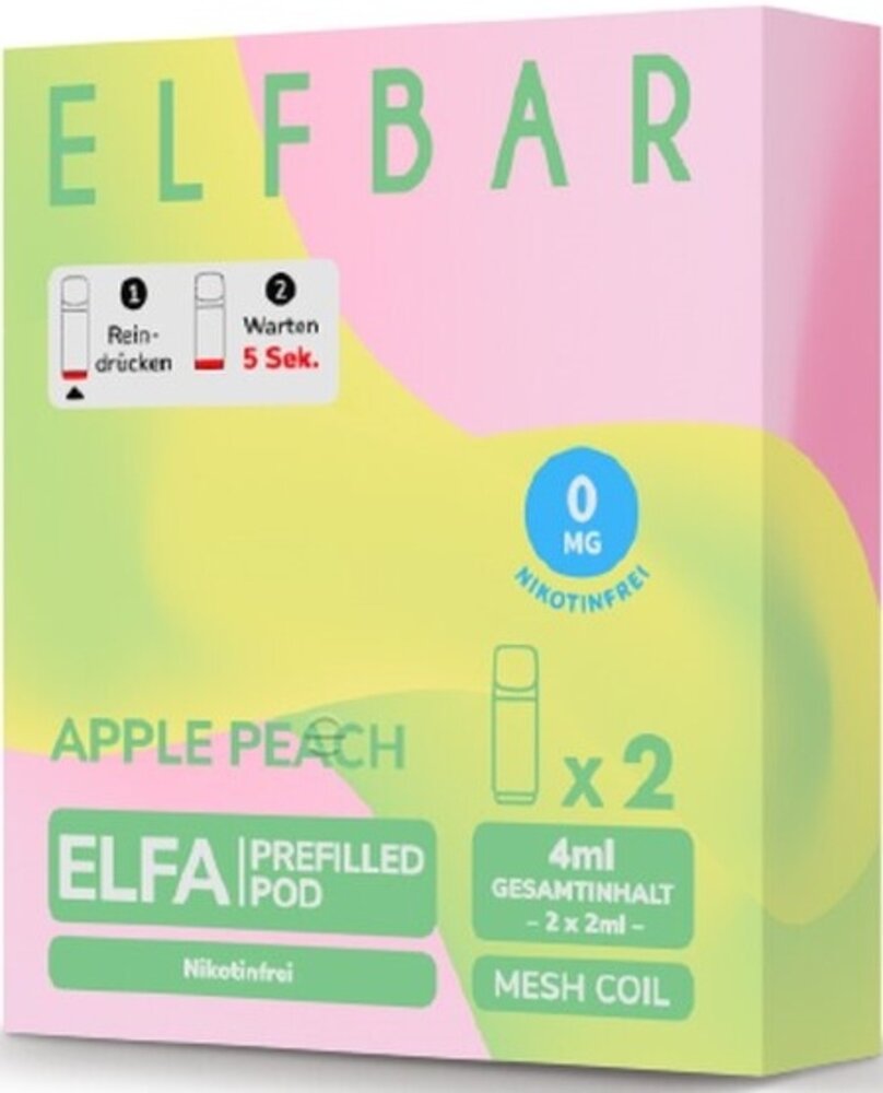 Elfbar Elfbar - ELFA - Apple Peach - Liquid Pod - 2 ml - Nikotinfrei - 10er Pack (5x2er Pack) Elfbar Elfbar - ELFA - Apple Peach - Liquid Pod - 2 ml - Nikotinfrei - 10er Pack (5x2er Pack)