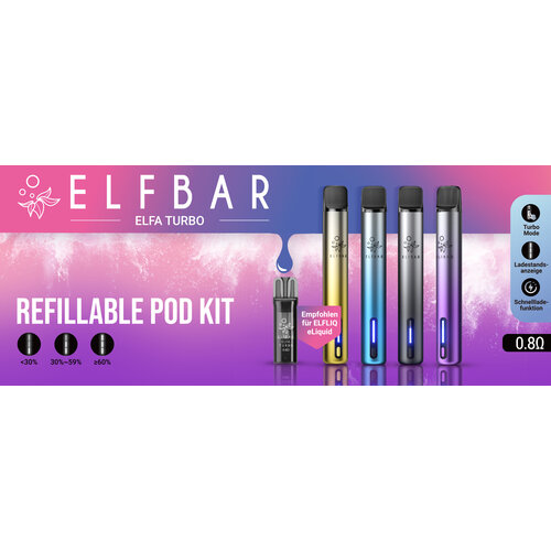 Elf Bar ELFA Turbo by Elfbar - Refill Pod Kit - Akku 550 mAh - Aurora Black (Wiederaufladbare Mehrweg E-Zigarette)