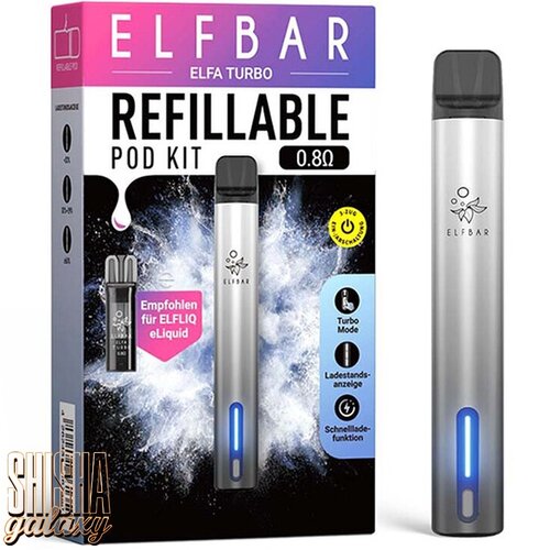 Elf Bar ELFA Turbo by Elfbar - Refill Pod Kit - Akku 550 mAh - Aurora Black (Wiederaufladbare Mehrweg E-Zigarette)