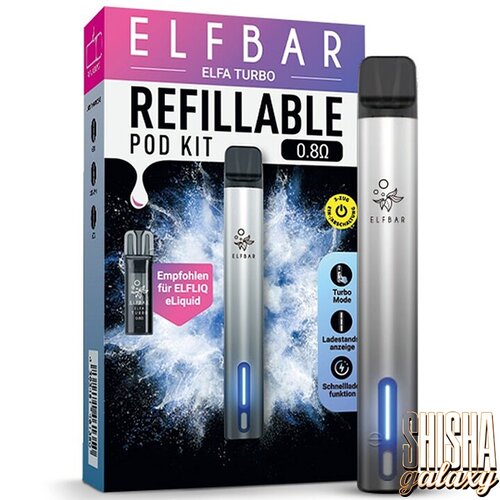 Elf Bar ELFA Turbo by Elfbar - Refill Pod Kit - Akku 550 mAh - Aurora Black (Wiederaufladbare Mehrweg E-Zigarette)