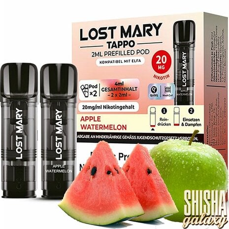 Lost Mary Tappo Lost Mary Tappo - Apple Watermelon - Liquid Pod - 2 ml - Nikotin 20 mg - 2er Pack (4ml) Lost Mary Tappo Lost Mary Tappo - Apple Watermelon - Liquid Pod - 2 ml - Nikotin 20 mg - 2er Pack (4ml)