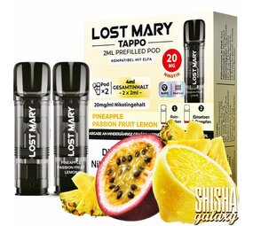 Lost Mary Tappo Tappo - Pineapple Passion Fruit Lemon - Liquid Pod - Nikotin 20 mg - 2er Pack Lost Mary Tappo Tappo - Pineapple Passion Fruit Lemon - Liquid Pod - Nikotin 20 mg - 2er Pack